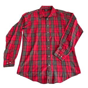 Oakton Limited Mens Large Tall Long Sleeve Red Plaid Button Down Lightweight